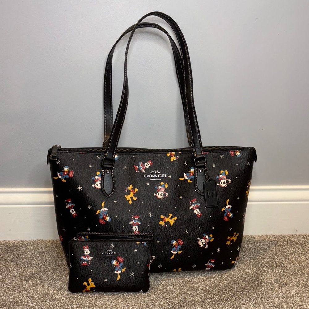 Coach Disney X Gallery Tote and Matching Wristlet with Holiday Print